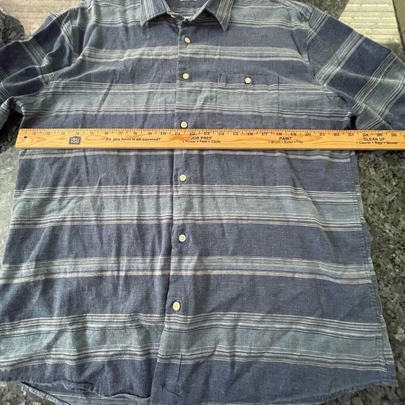 Faherty Brand Men’s XL Short Sleeve Button-Down Hemp Blend Blue Striped Shirt - Picture 6 of 8